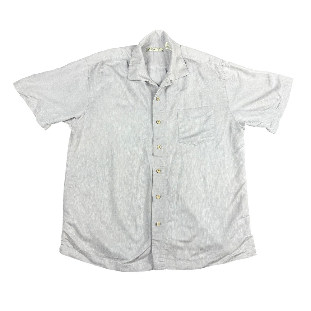 Batik Bay Mens L Grey Textured Short Sleeve Button Down Camp Shirt Minimalist